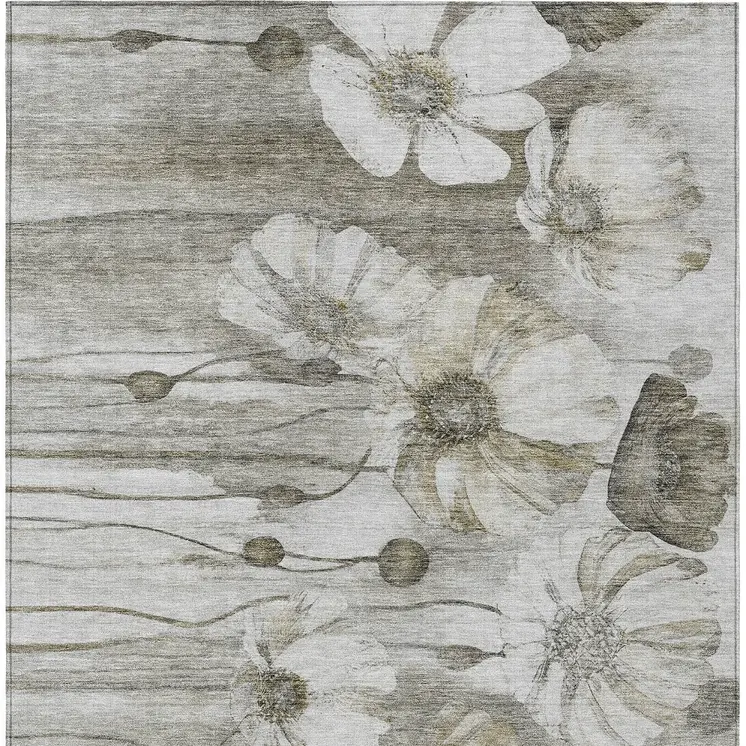 8' X 10' Taupe Ivory And Tan Floral Washable Indoor Outdoor Area Rug