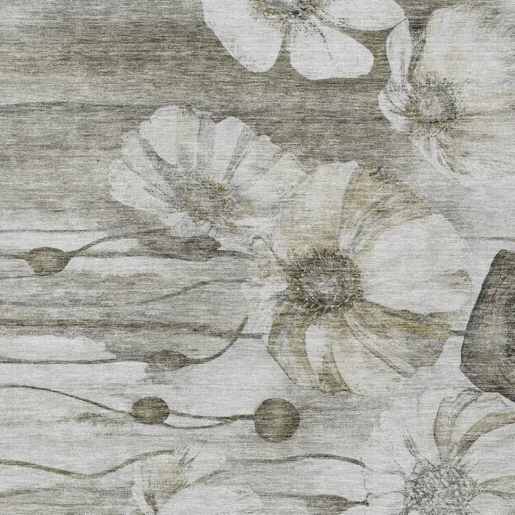 8' X 10' Taupe Ivory And Tan Floral Washable Indoor Outdoor Area Rug