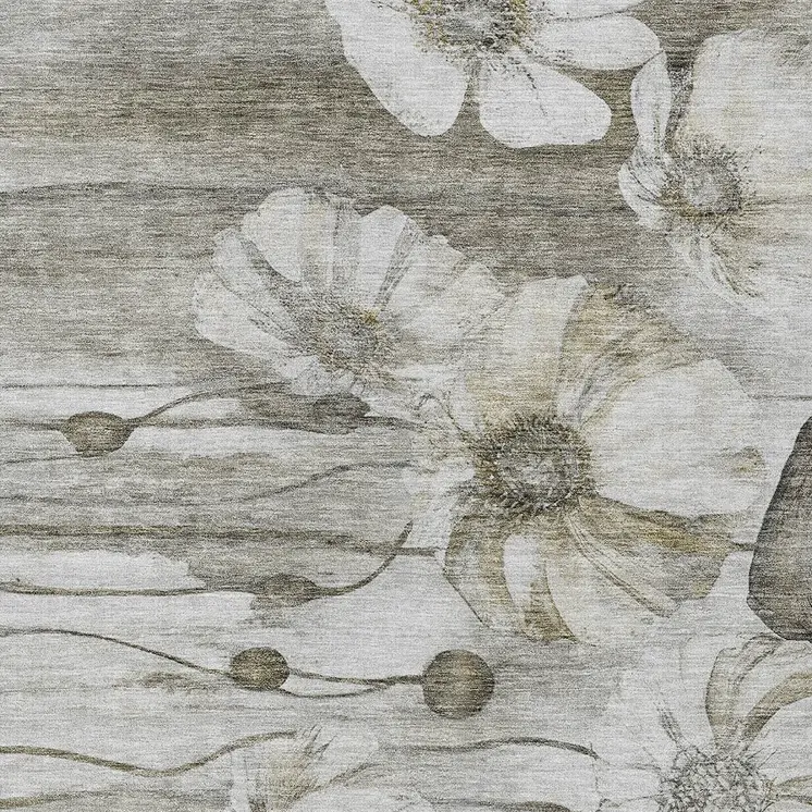 9' X 12' Taupe Ivory And Tan Floral Washable Indoor Outdoor Area Rug