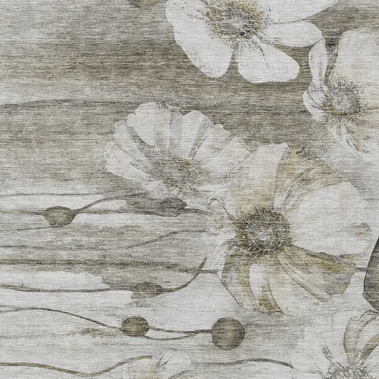 10' X 14' Taupe Ivory And Tan Floral Washable Indoor Outdoor Area Rug