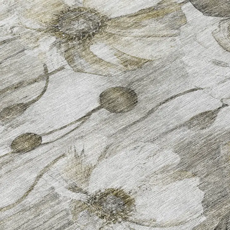 10' X 14' Taupe Ivory And Tan Floral Washable Indoor Outdoor Area Rug