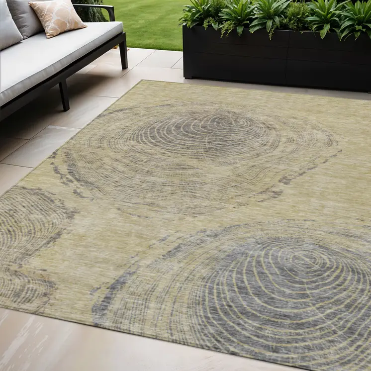 5' X 8' Beige Taupe And Gray Abstract Washable Indoor Outdoor Area Rug