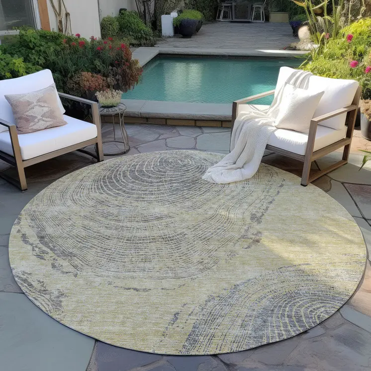 8' Beige Taupe And Gray Round Abstract Washable Indoor Outdoor Area Rug