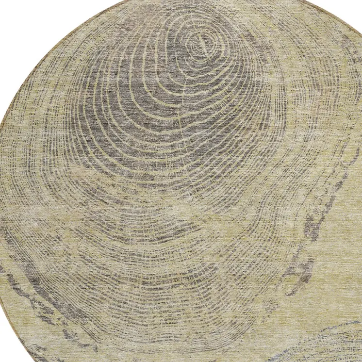 8' Beige Taupe And Gray Round Abstract Washable Indoor Outdoor Area Rug