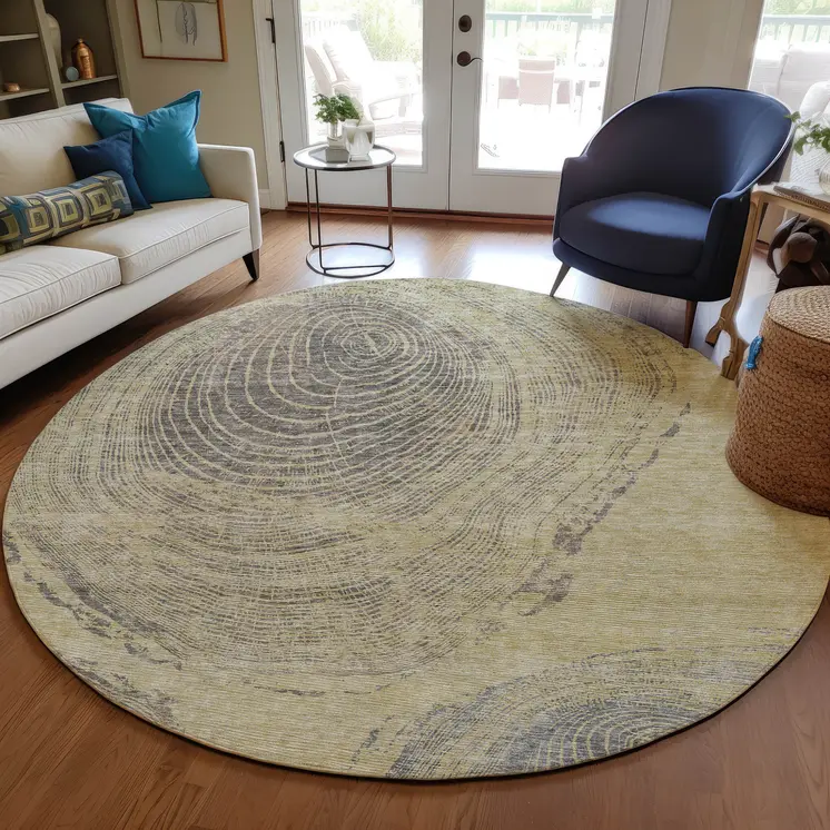 8' Beige Taupe And Gray Round Abstract Washable Indoor Outdoor Area Rug
