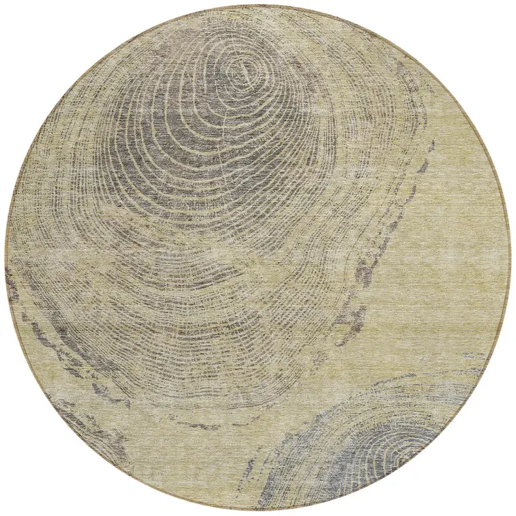 8' Beige Taupe And Gray Round Abstract Washable Indoor Outdoor Area Rug