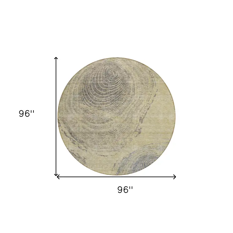 8' Beige Taupe And Gray Round Abstract Washable Indoor Outdoor Area Rug