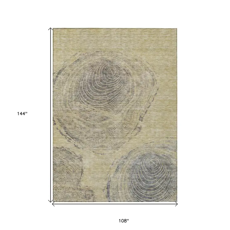 9' X 12' Beige Taupe And Gray Abstract Washable Indoor Outdoor Area Rug