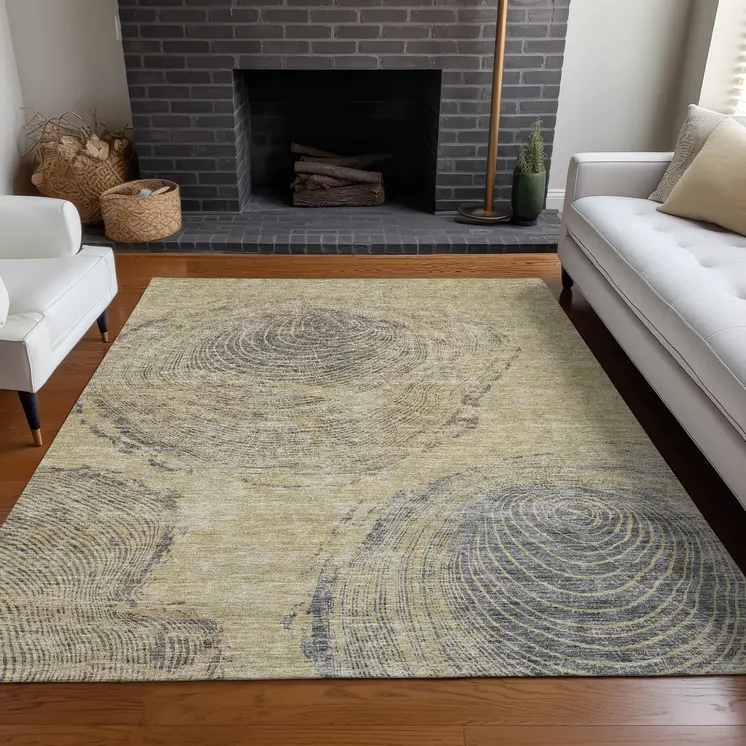 9' X 12' Beige Taupe And Gray Abstract Washable Indoor Outdoor Area Rug