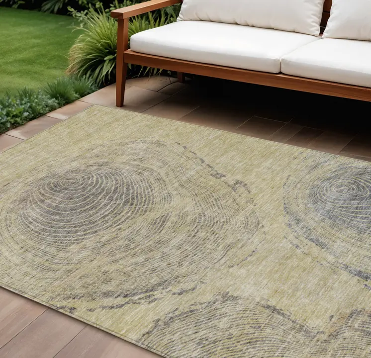 10' X 14' Beige Taupe And Gray Abstract Washable Indoor Outdoor Area Rug