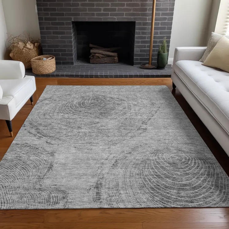 3' X 5' Gray Silver And Charcoal Abstract Washable Indoor Outdoor Area Rug