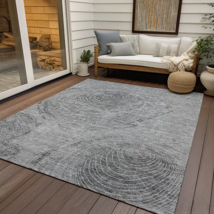 5' X 8' Gray Silver And Charcoal Abstract Washable Indoor Outdoor Area Rug