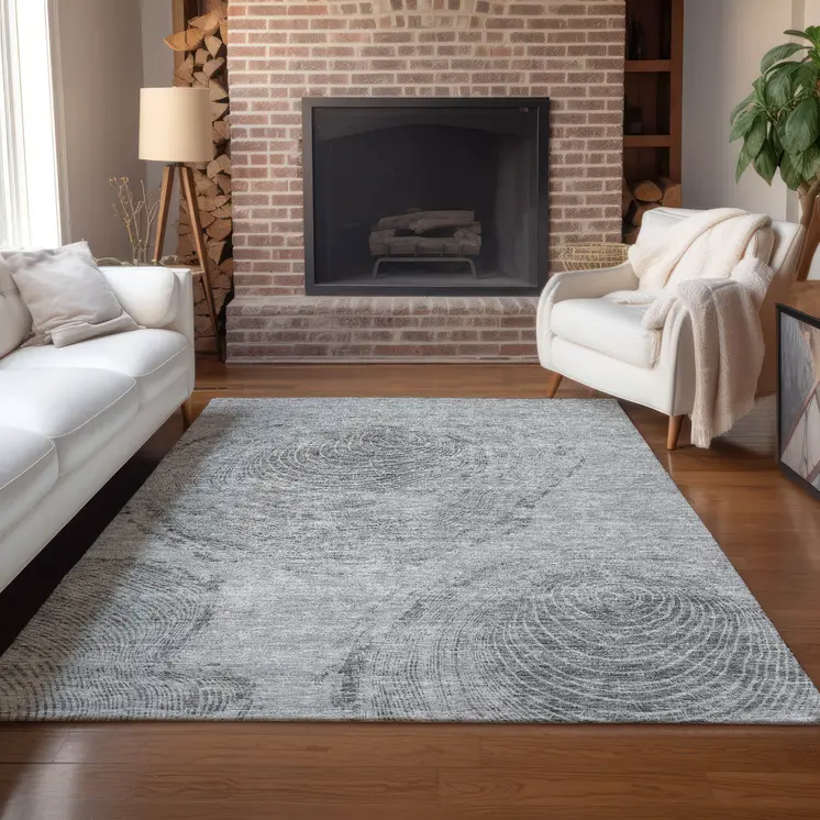 5' X 8' Gray Silver And Charcoal Abstract Washable Indoor Outdoor Area Rug