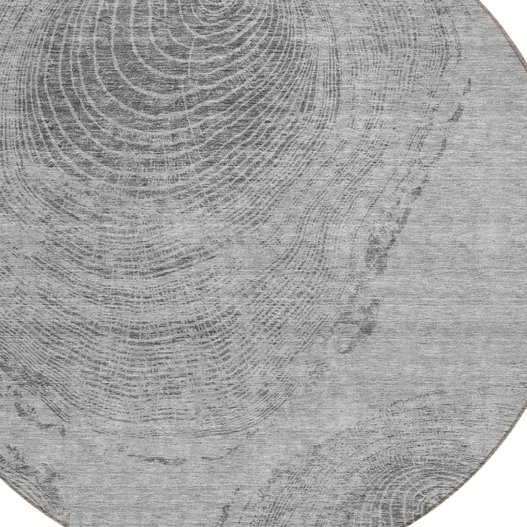 8' Gray Silver And Charcoal Round Abstract Washable Indoor Outdoor Area Rug