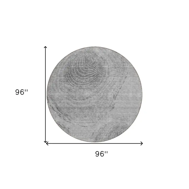 8' Gray Silver And Charcoal Round Abstract Washable Indoor Outdoor Area Rug