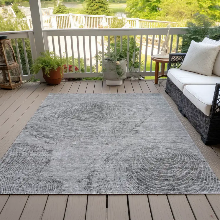 10' X 14' Gray Silver And Charcoal Abstract Washable Indoor Outdoor Area Rug
