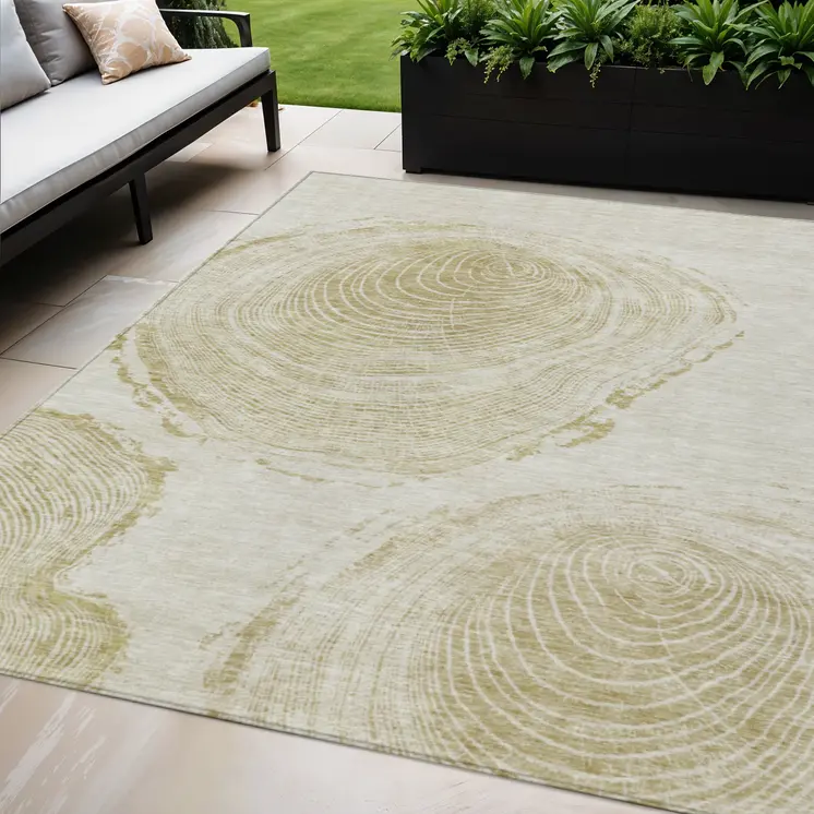 5' X 8' Khaki Beige And Taupe Abstract Washable Indoor Outdoor Area Rug