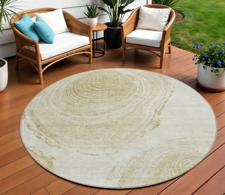 8' Khaki Beige And Taupe Round Abstract Washable Indoor Outdoor Area Rug