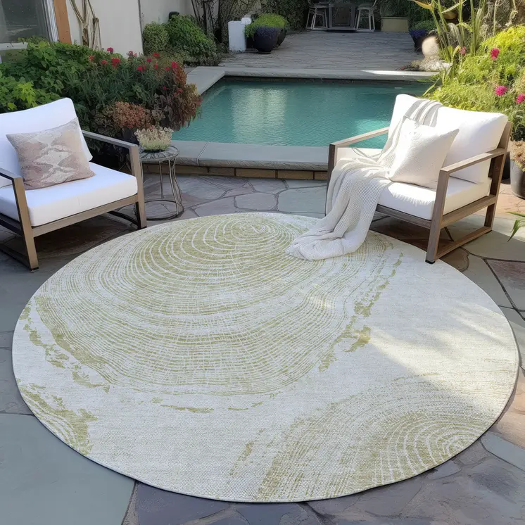 8' Khaki Beige And Taupe Round Abstract Washable Indoor Outdoor Area Rug