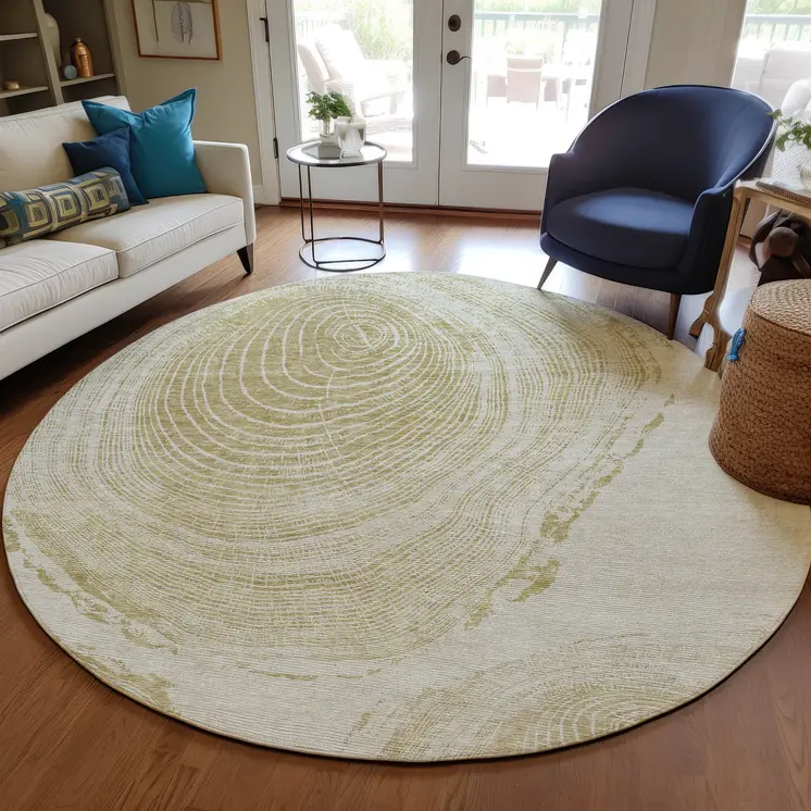 8' Khaki Beige And Taupe Round Abstract Washable Indoor Outdoor Area Rug