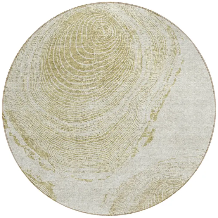 8' Khaki Beige And Taupe Round Abstract Washable Indoor Outdoor Area Rug