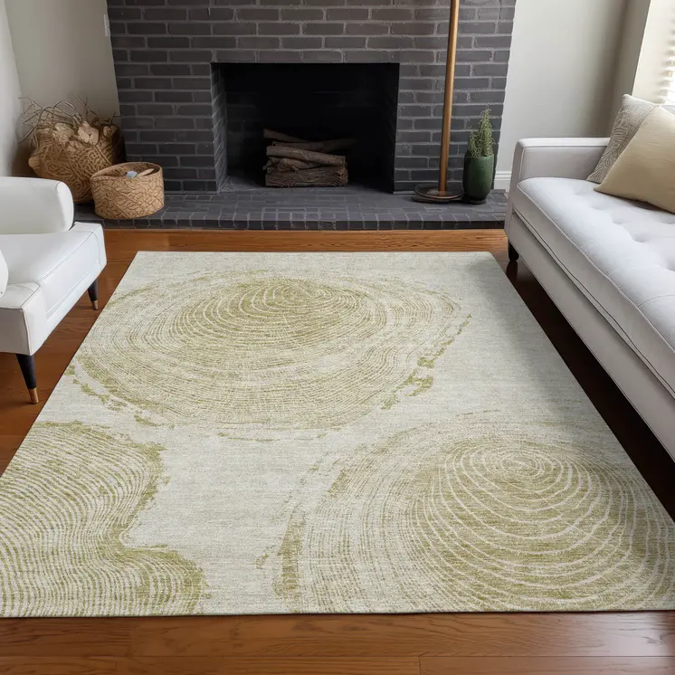 8' X 10' Khaki Beige And Taupe Abstract Washable Indoor Outdoor Area Rug