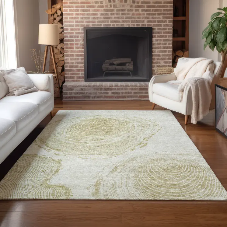 8' X 10' Khaki Beige And Taupe Abstract Washable Indoor Outdoor Area Rug