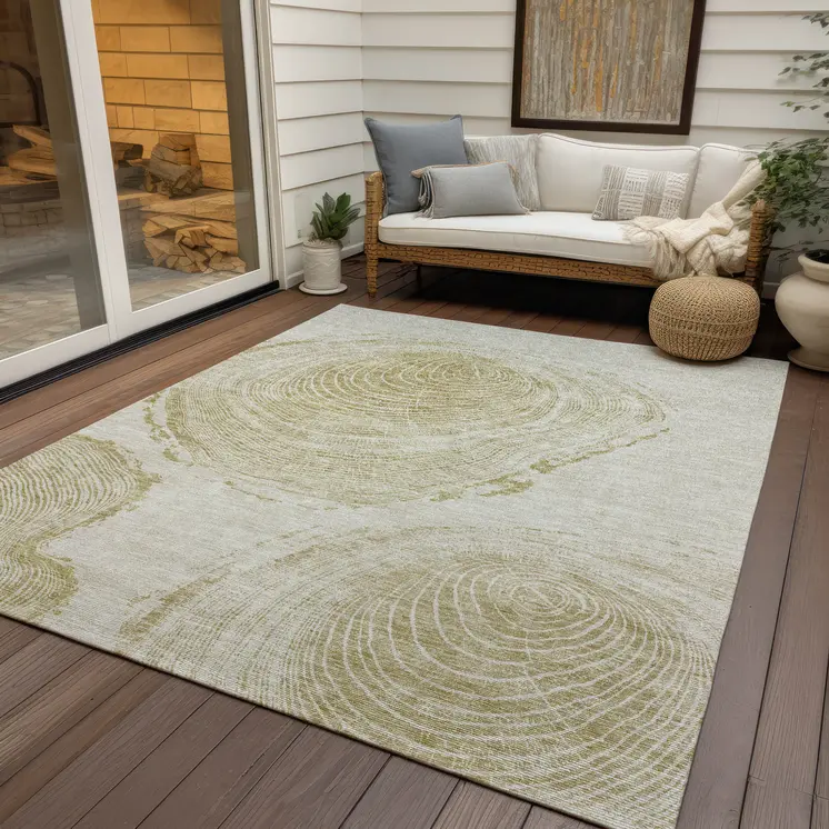 9' X 12' Khaki Beige And Taupe Abstract Washable Indoor Outdoor Area Rug