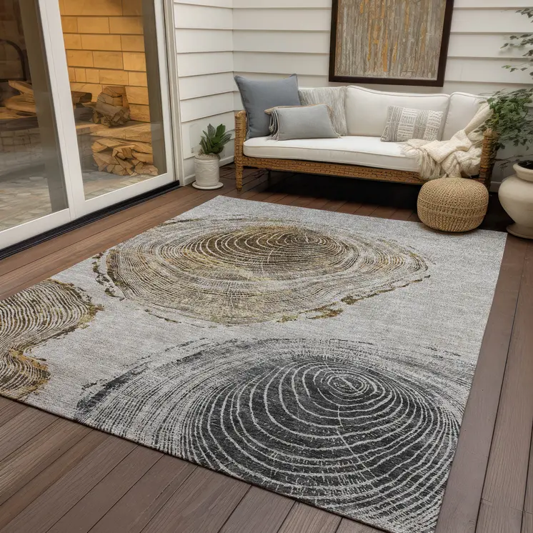 3' X 5' Taupe Gray And Brown Abstract Washable Indoor Outdoor Area Rug
