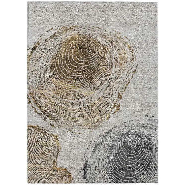3' X 5' Taupe Gray And Brown Abstract Washable Indoor Outdoor Area Rug