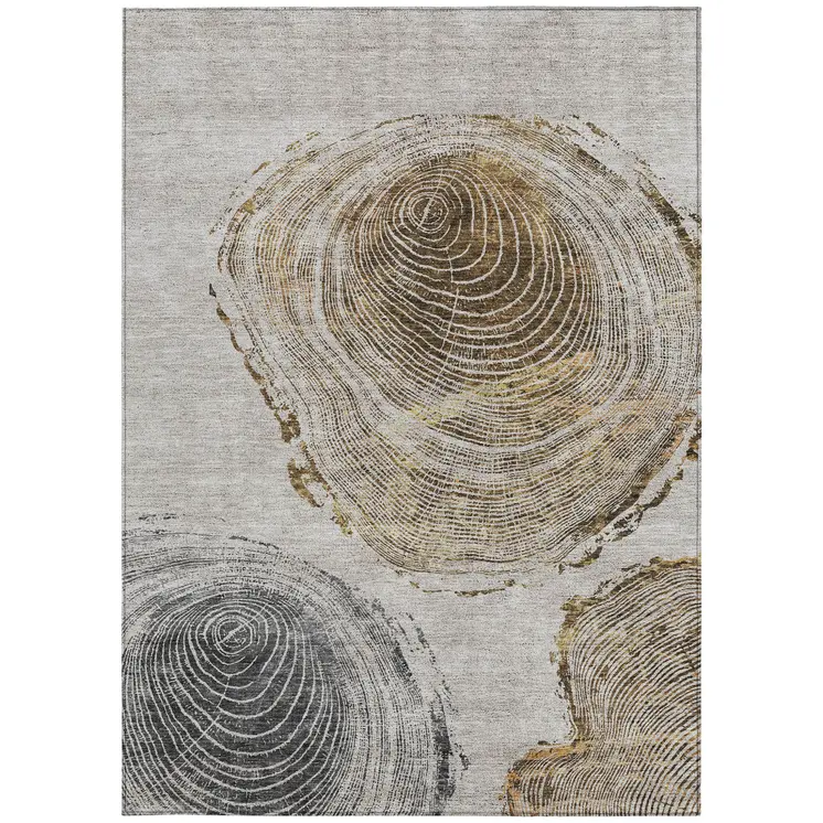 5' X 8' Taupe Gray And Brown Abstract Washable Indoor Outdoor Area Rug