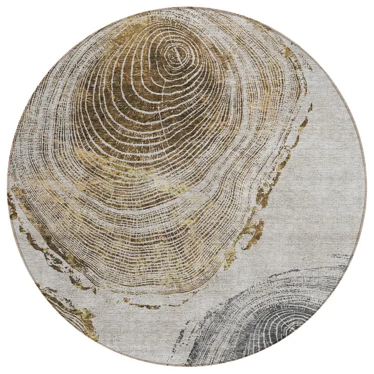 8' Taupe Gray And Brown Round Abstract Washable Indoor Outdoor Area Rug