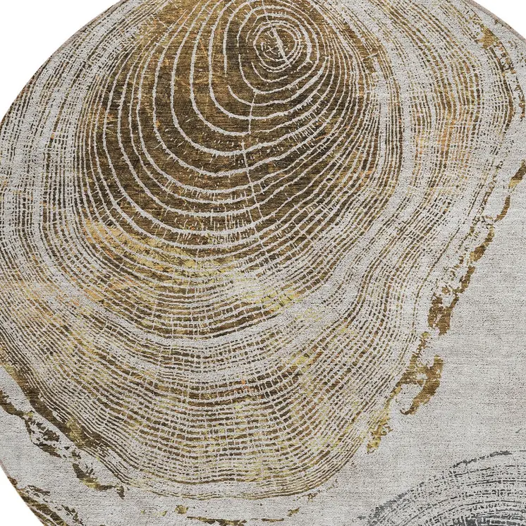 8' Taupe Gray And Brown Round Abstract Washable Indoor Outdoor Area Rug