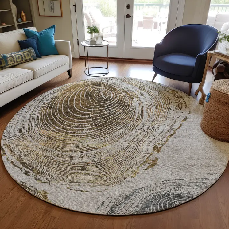 8' Taupe Gray And Brown Round Abstract Washable Indoor Outdoor Area Rug