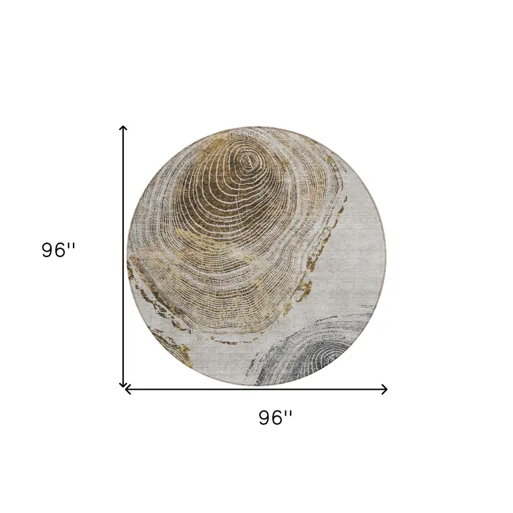8' Taupe Gray And Brown Round Abstract Washable Indoor Outdoor Area Rug