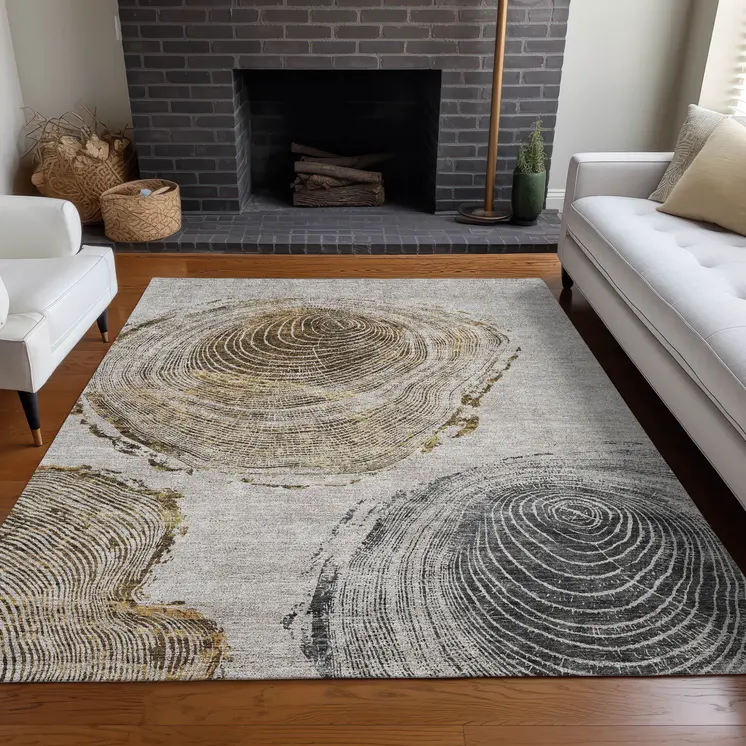 10' X 14' Taupe Gray And Brown Abstract Washable Indoor Outdoor Area Rug