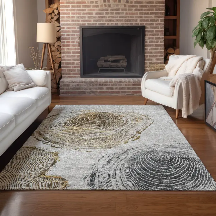 10' X 14' Taupe Gray And Brown Abstract Washable Indoor Outdoor Area Rug