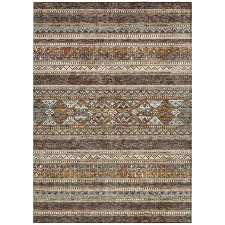 3' X 5' Chocolate And Gray Southwestern Washable Indoor Outdoor Area Rug