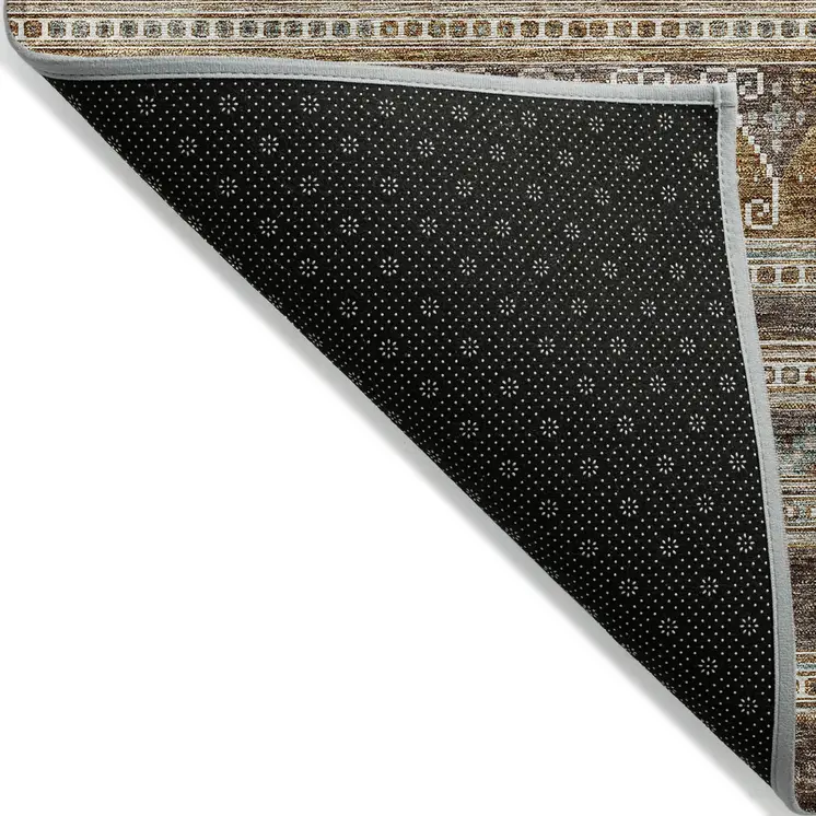 8' Chocolate And Gray Round Southwestern Washable Indoor Outdoor Area Rug