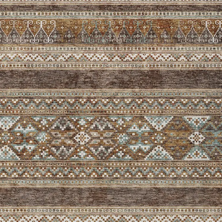 9' X 12' Chocolate And Gray Southwestern Washable Indoor Outdoor Area Rug