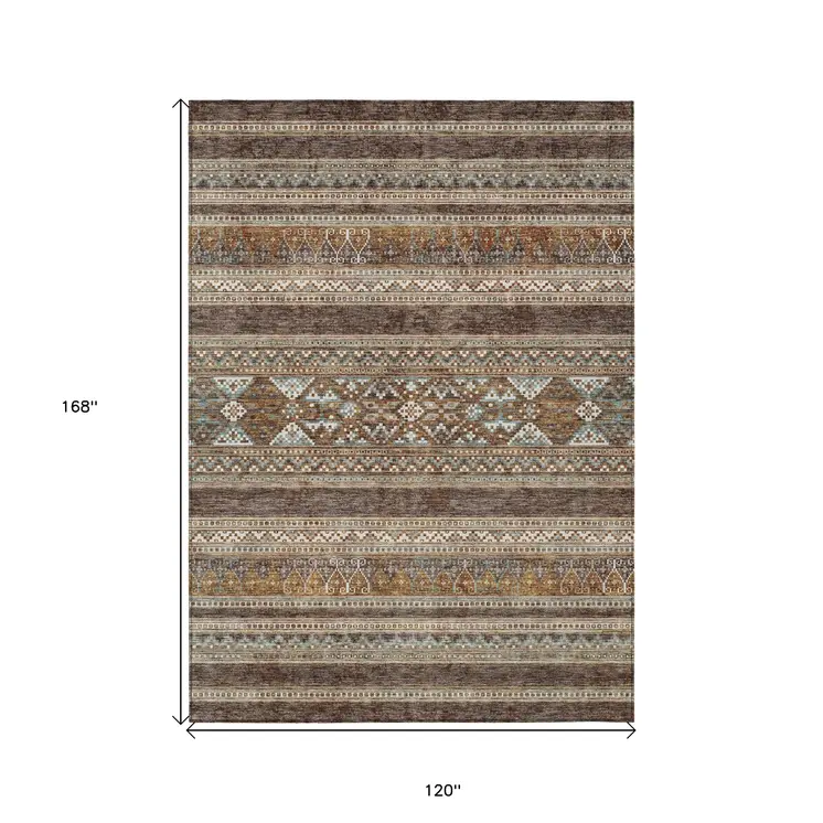 10' X 14' Chocolate And Gray Southwestern Washable Indoor Outdoor Area Rug