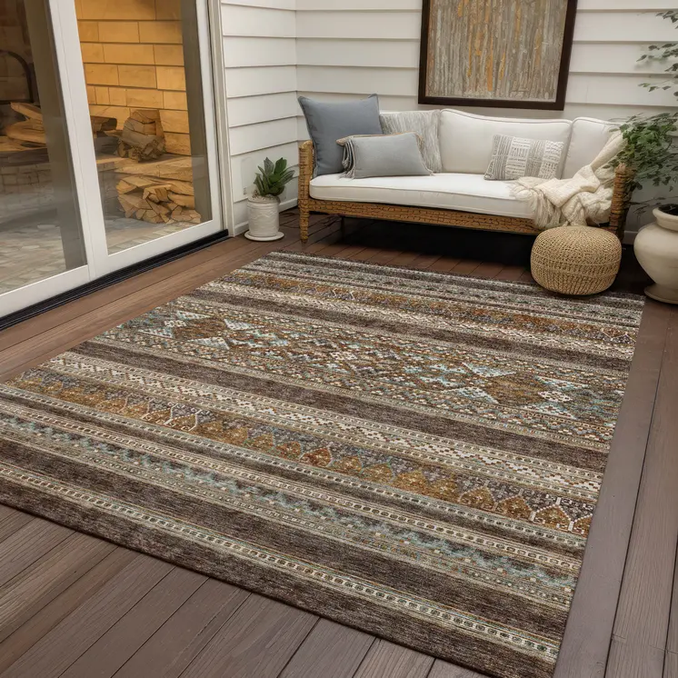 10' X 14' Chocolate And Gray Southwestern Washable Indoor Outdoor Area Rug