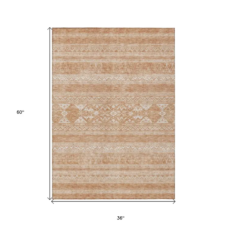 3' X 5' Copper And Ivory Southwestern Washable Indoor Outdoor Area Rug