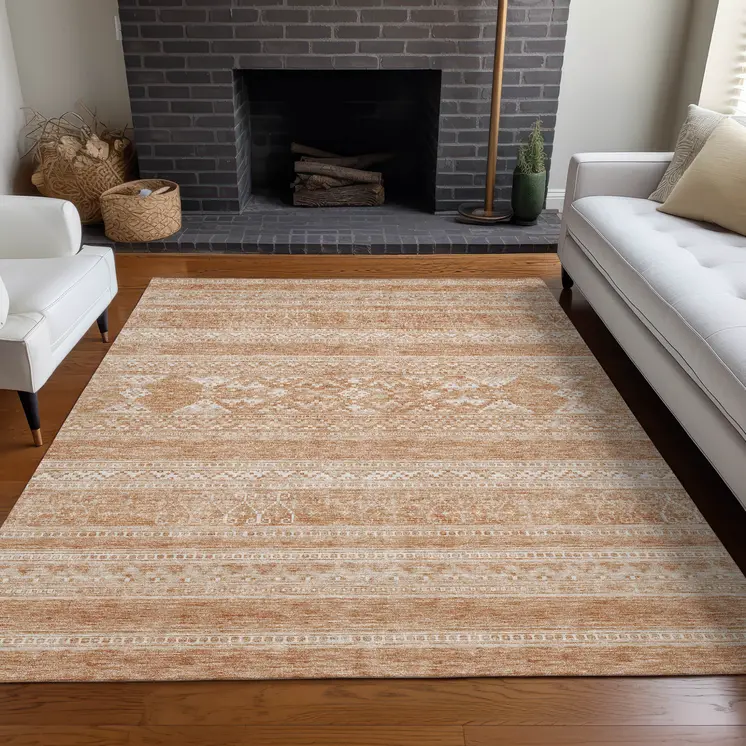 3' X 5' Copper And Ivory Southwestern Washable Indoor Outdoor Area Rug