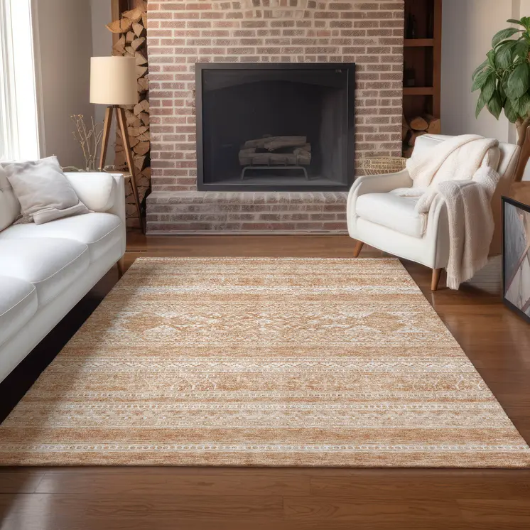 3' X 5' Copper And Ivory Southwestern Washable Indoor Outdoor Area Rug