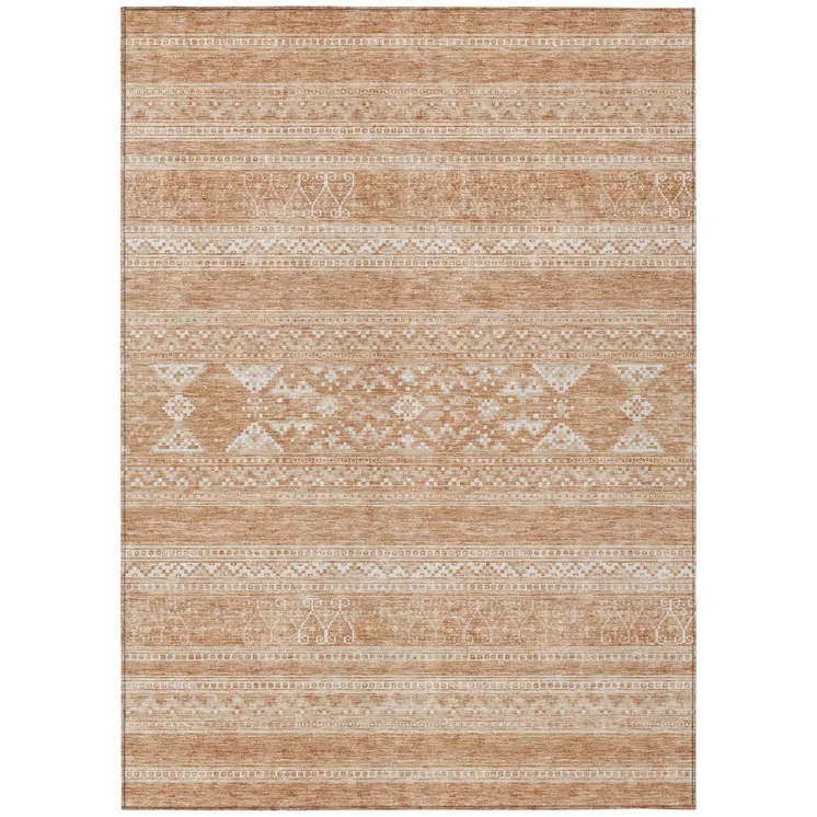 5' X 8' Copper And Ivory Southwestern Washable Indoor Outdoor Area Rug