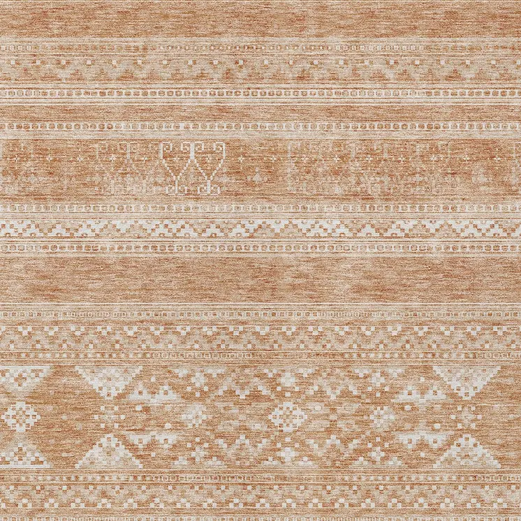 5' X 8' Copper And Ivory Southwestern Washable Indoor Outdoor Area Rug