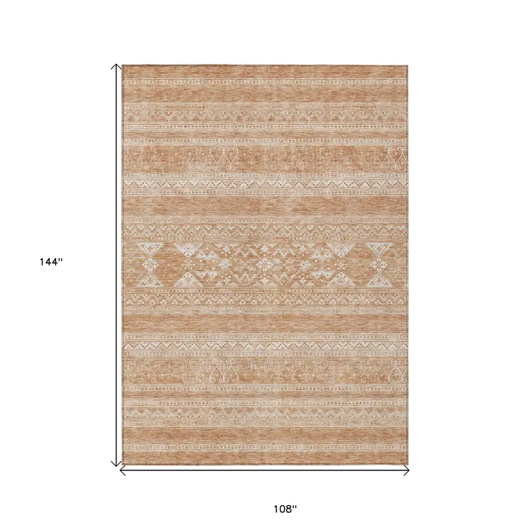 9' X 12' Copper And Ivory Southwestern Washable Indoor Outdoor Area Rug