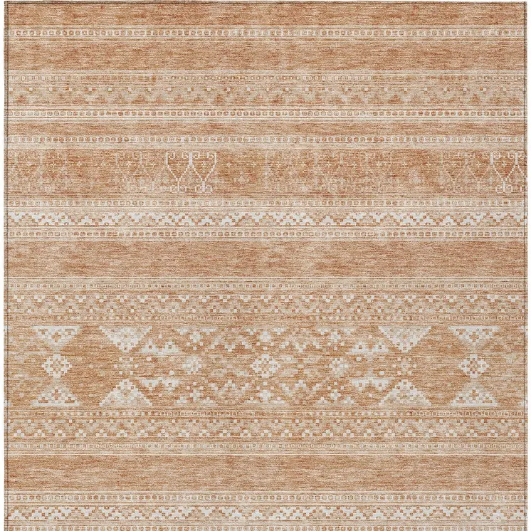 10' X 14' Copper And Ivory Southwestern Washable Indoor Outdoor Area Rug