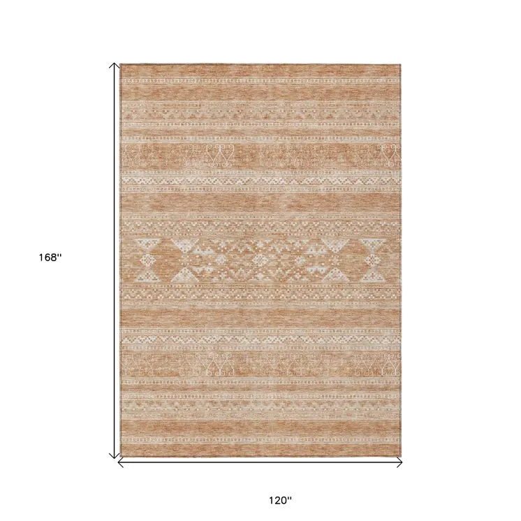10' X 14' Copper And Ivory Southwestern Washable Indoor Outdoor Area Rug